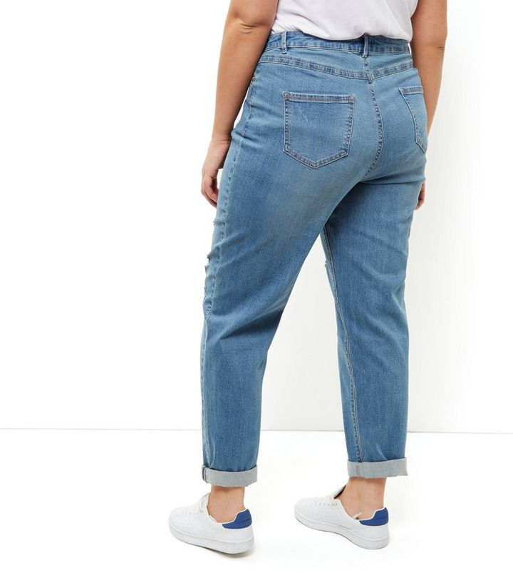 Plus Size Blue Ripped Knee Boyfriend Jeans New Look