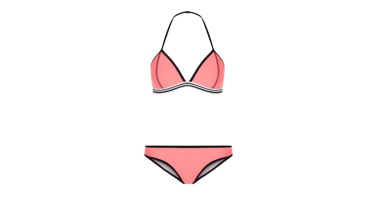 Teens Coral Contrast Trim Bikini | New Look