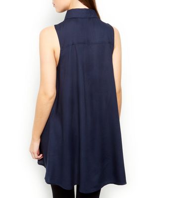 navy sleeveless shirt dress