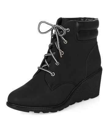 black lace up wedge boots