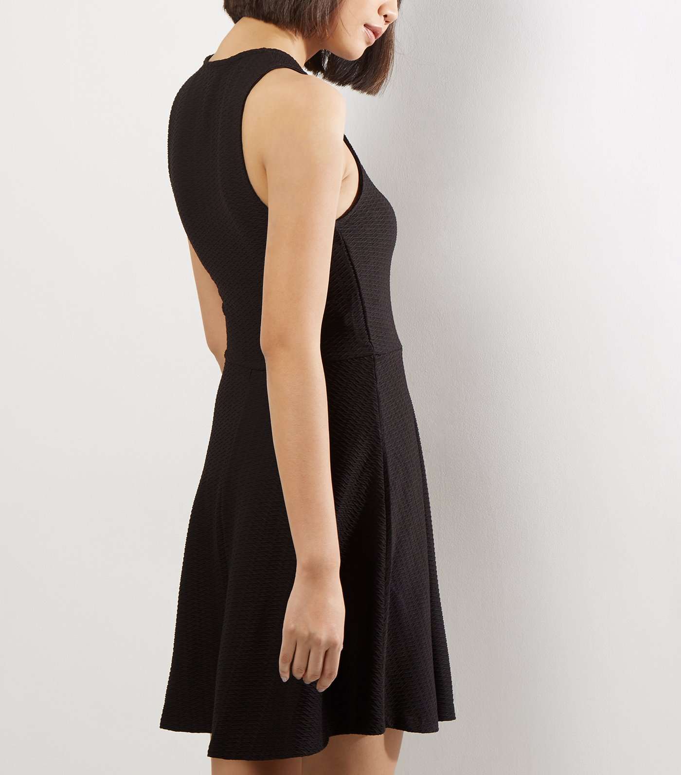 Black Jacquard Textured Skater Dress Image 3