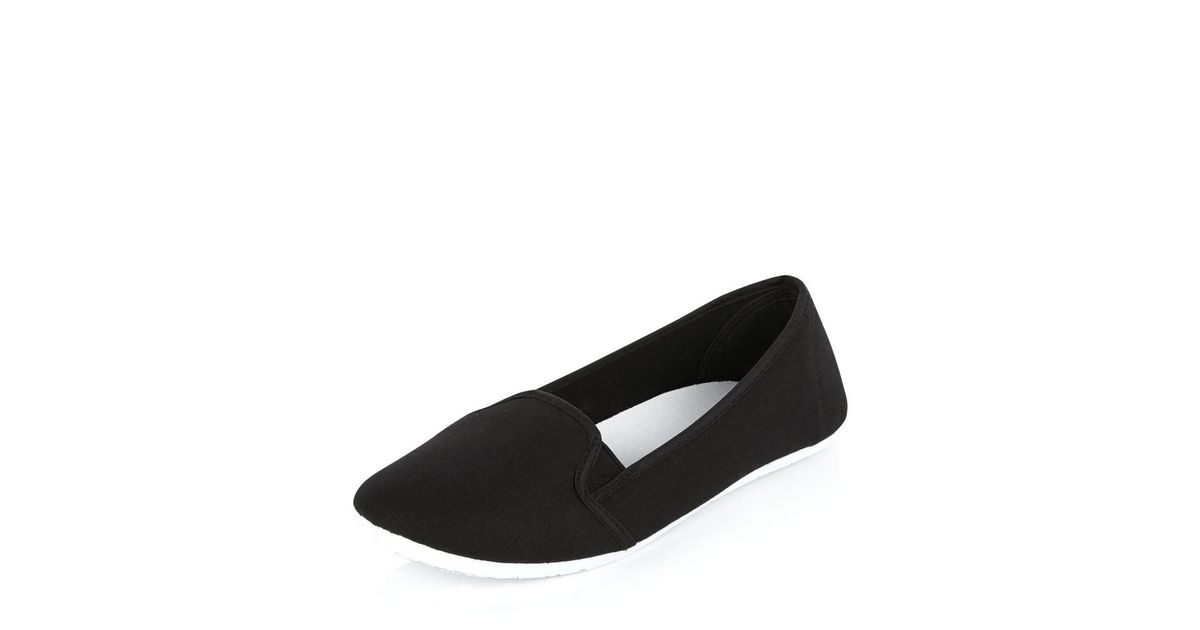 Black Canvas Slip On Plimsolls | New Look