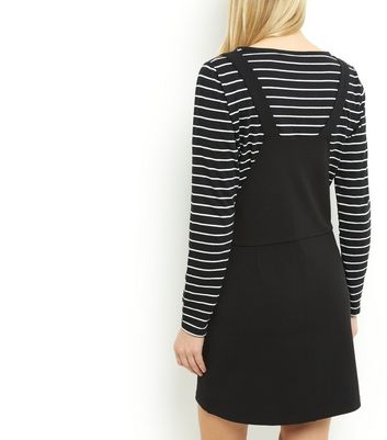 new look black dungaree dress