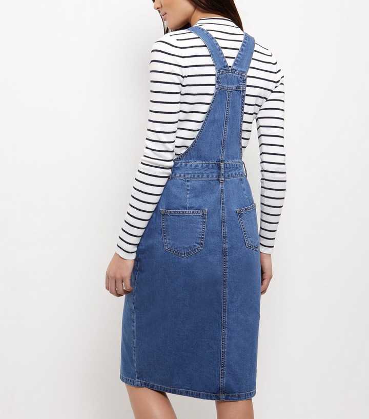Buy chouyatou Women's Sweetheart Neck Knee Length Pinafore Midi Overall  Denim Skirt Dress (X-Small, Blue) at