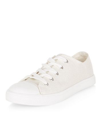 White Shimmer Canvas Lace Up Plimsolls 