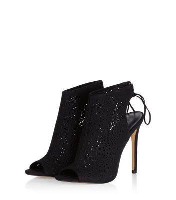 Vikky - Black, 3.5 or 4 inch Stiletto Heel, Strappy Mesh Cut Out Lace Up  Ankle Boot - Burju Shoes