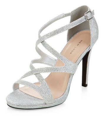 Silver Glitter Strappy Heels | New Look