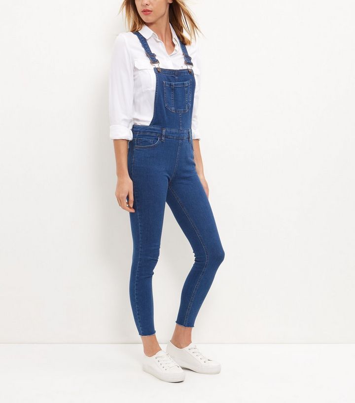 Blue Denim Skinny Dungarees New Look