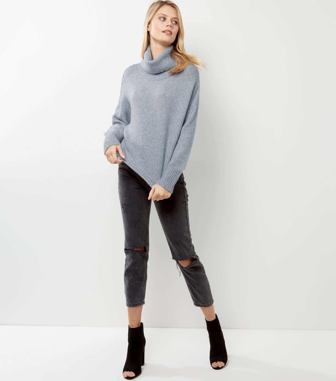 Pale Blue Cowl Neck Long Sleeve Cropped Jumper  Image 2