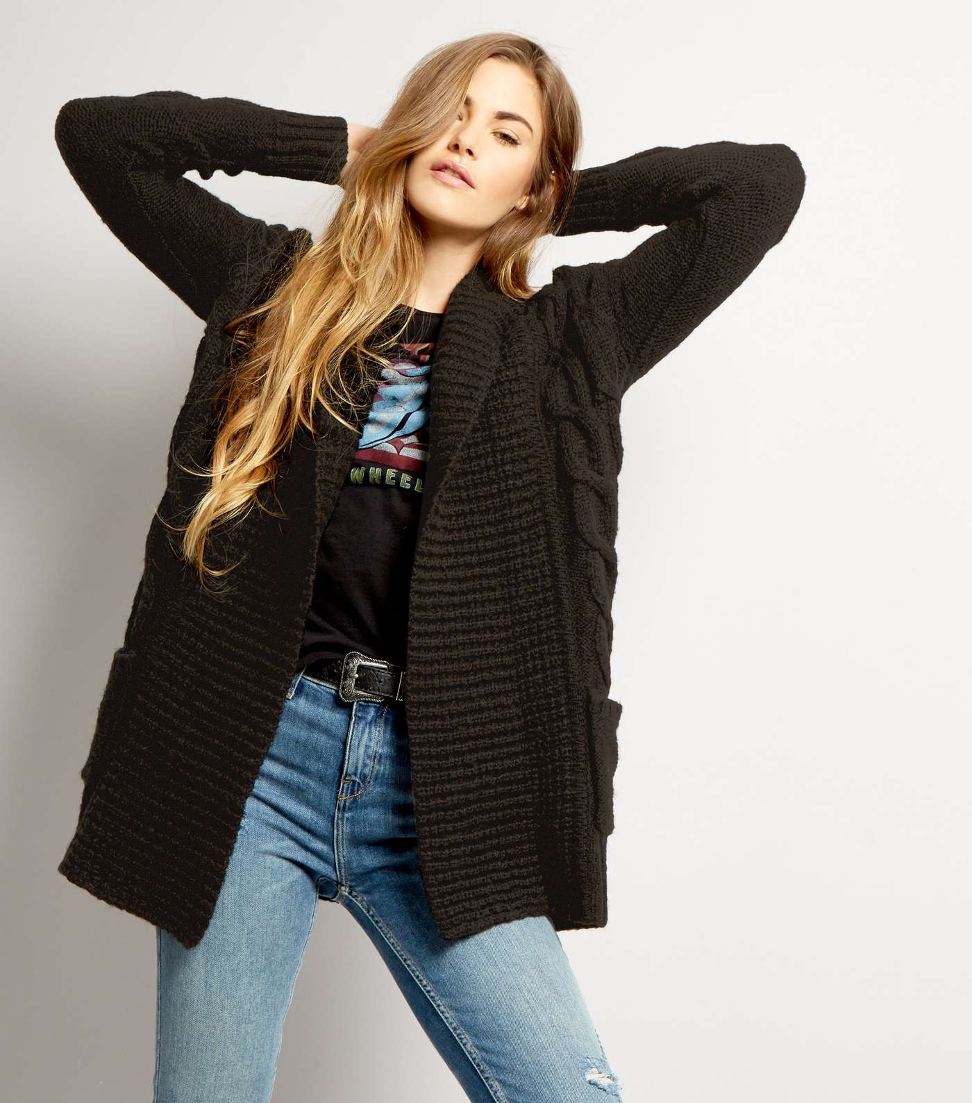 Black Cable Knit Cardigan 