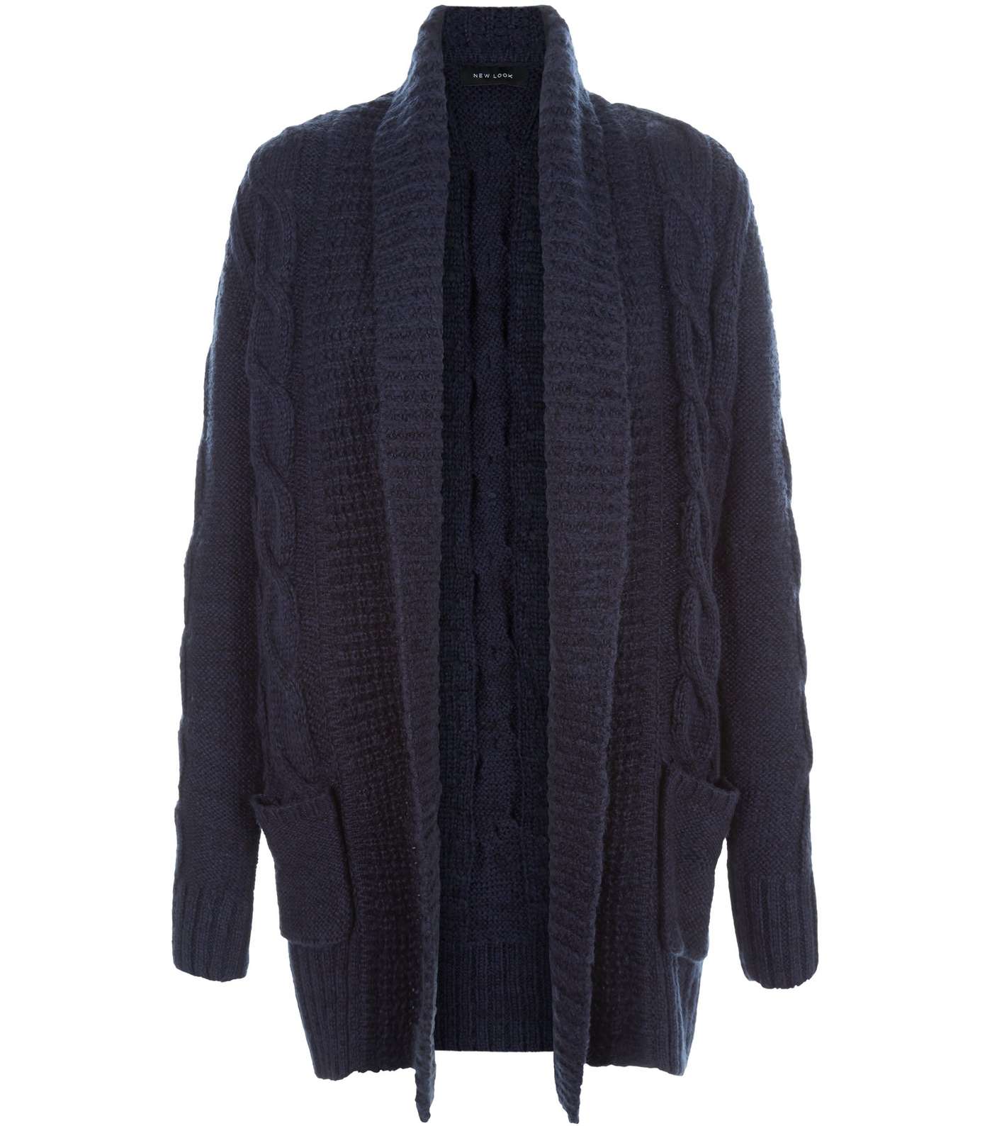 Navy Cable Knit Cardigan Image 4
