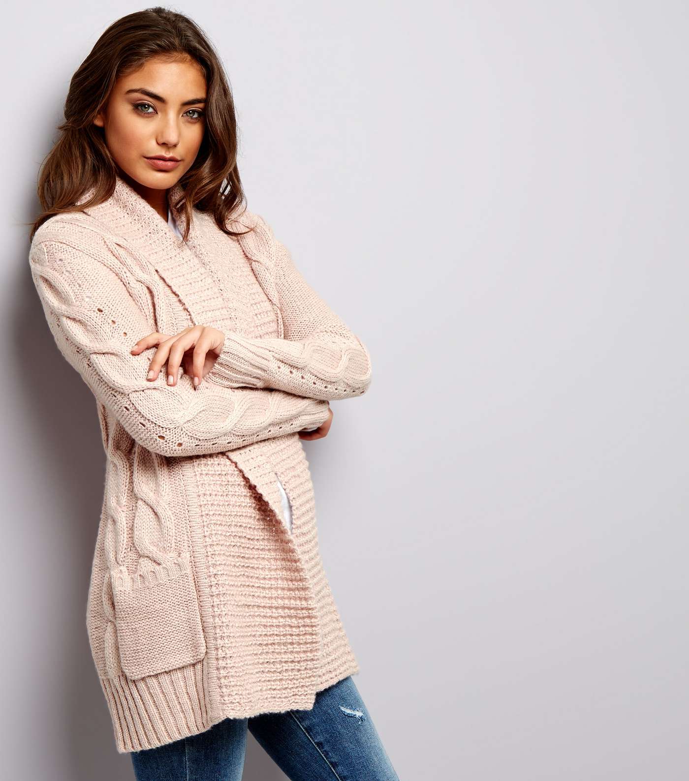 Shell Pink Cable Knit Cardigan 