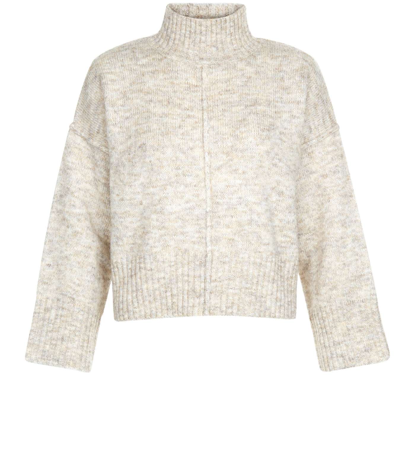 Cream Wide Sleeve Turtle Neck Cropped Jumper Image 4