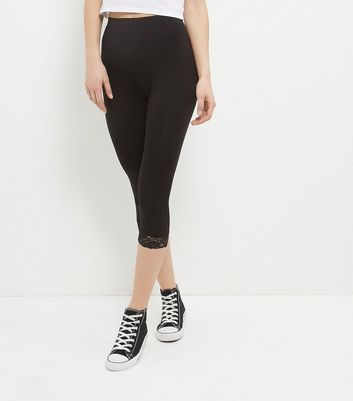Black Lace Trim Cropped Leggings | New Look