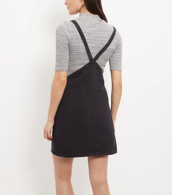 new look black denim pinafore