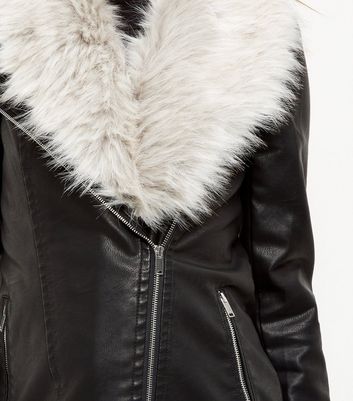 womens black leather coat with fur collar