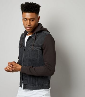 jersey hooded denim jacket