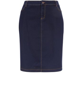 dark blue denim pencil skirt