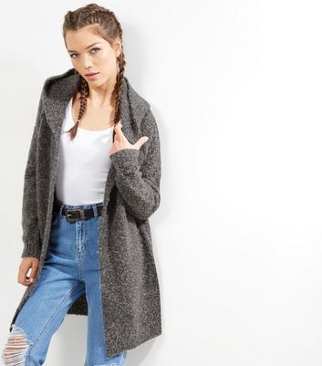 Grey Boucle Hooded Cardigan | New Look