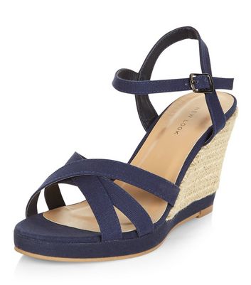 Navy Cross Strap Wedge Sandals | New Look