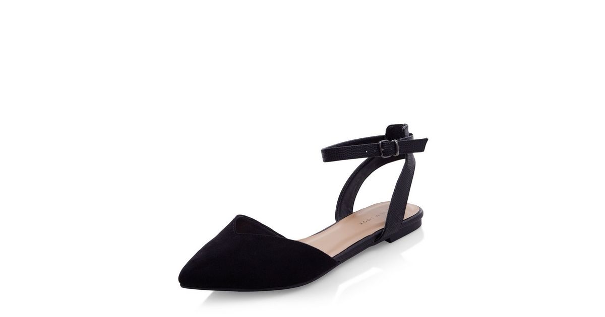 Black Pointed Ankle Strap Pumps New Look