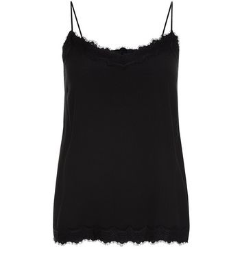 Black Lace Trim V Neck Cami Top | New Look