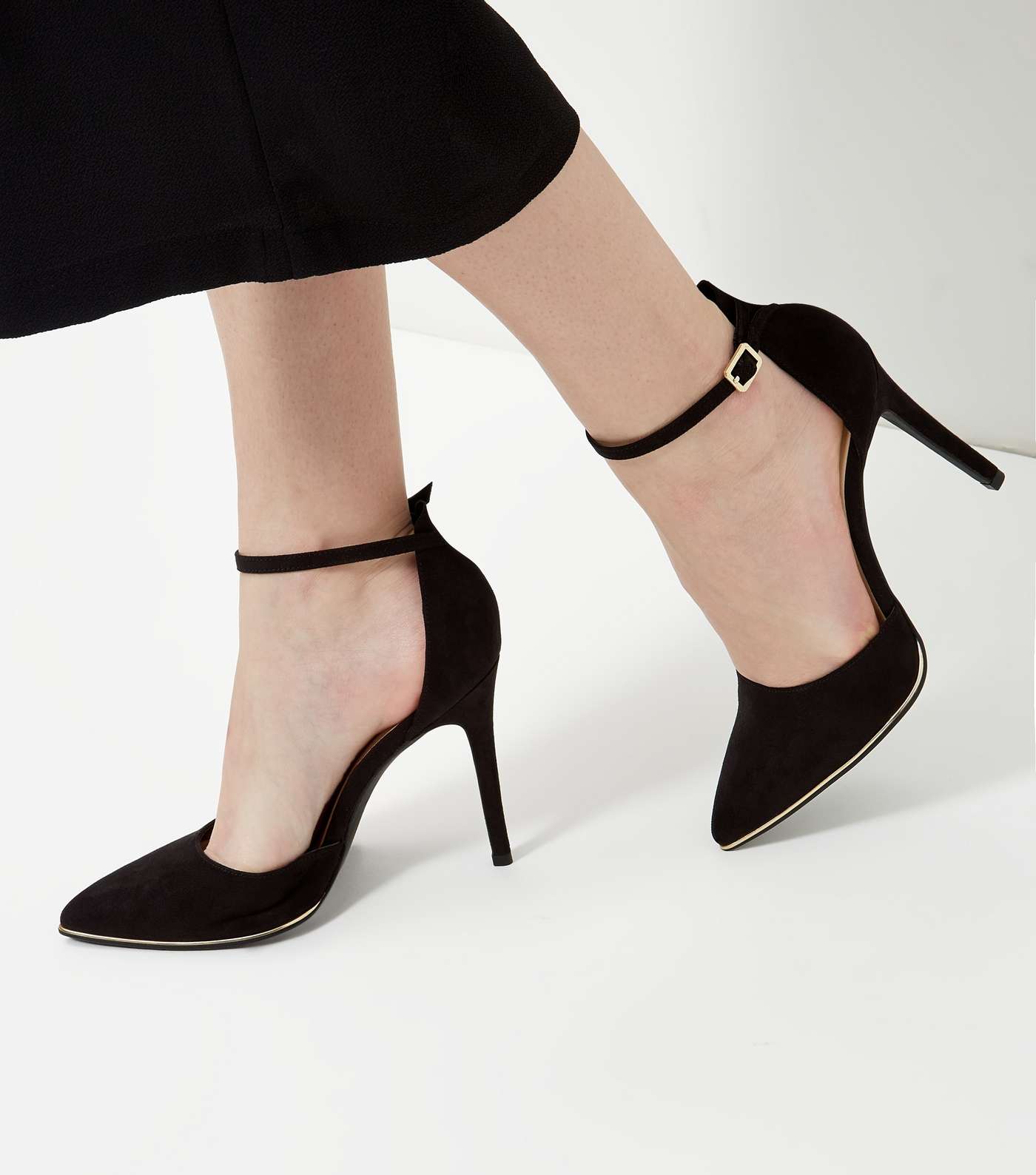Wide Fit Black Suedette Ankle Strap Pointed Heels  Image 4