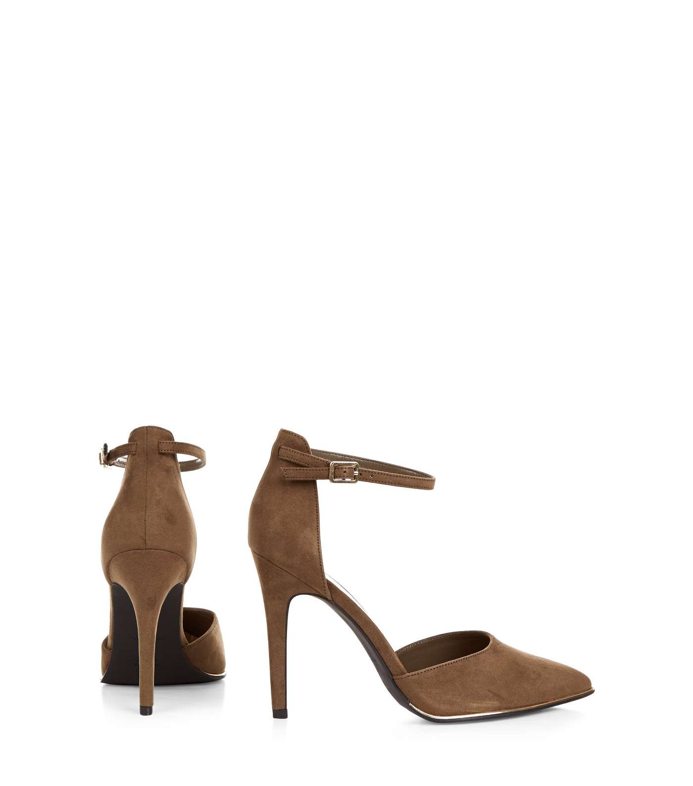 Wide Fit Khaki Suedette Ankle Strap Pointed Heels Image 4