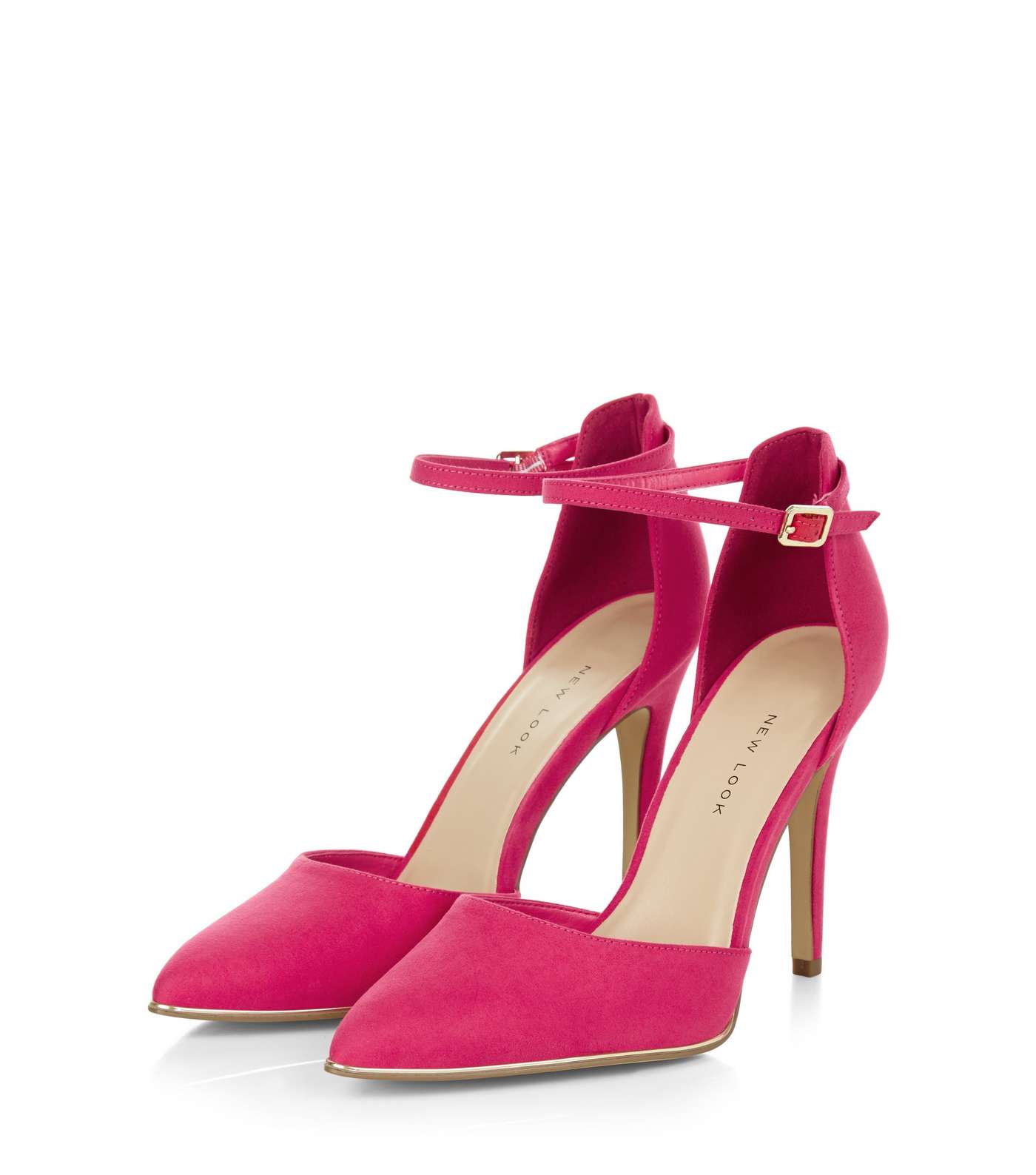 Wide Fit Bright Pink Suedette Ankle Strap Pointed Heels Image 2