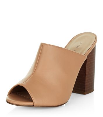 Nude Peep Toe Block Heel Mules | New Look