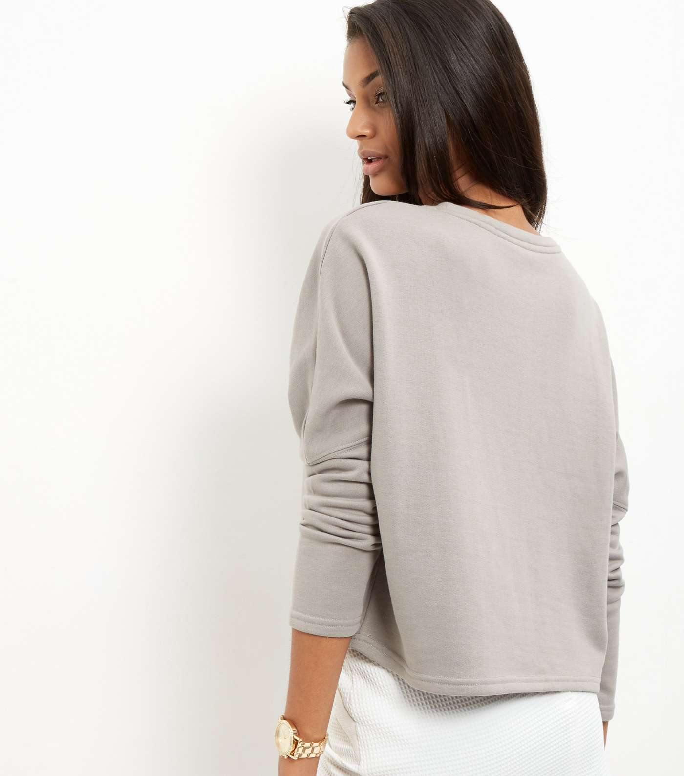 Grey Batwing Sleeve Cropped Sweater  Image 5
