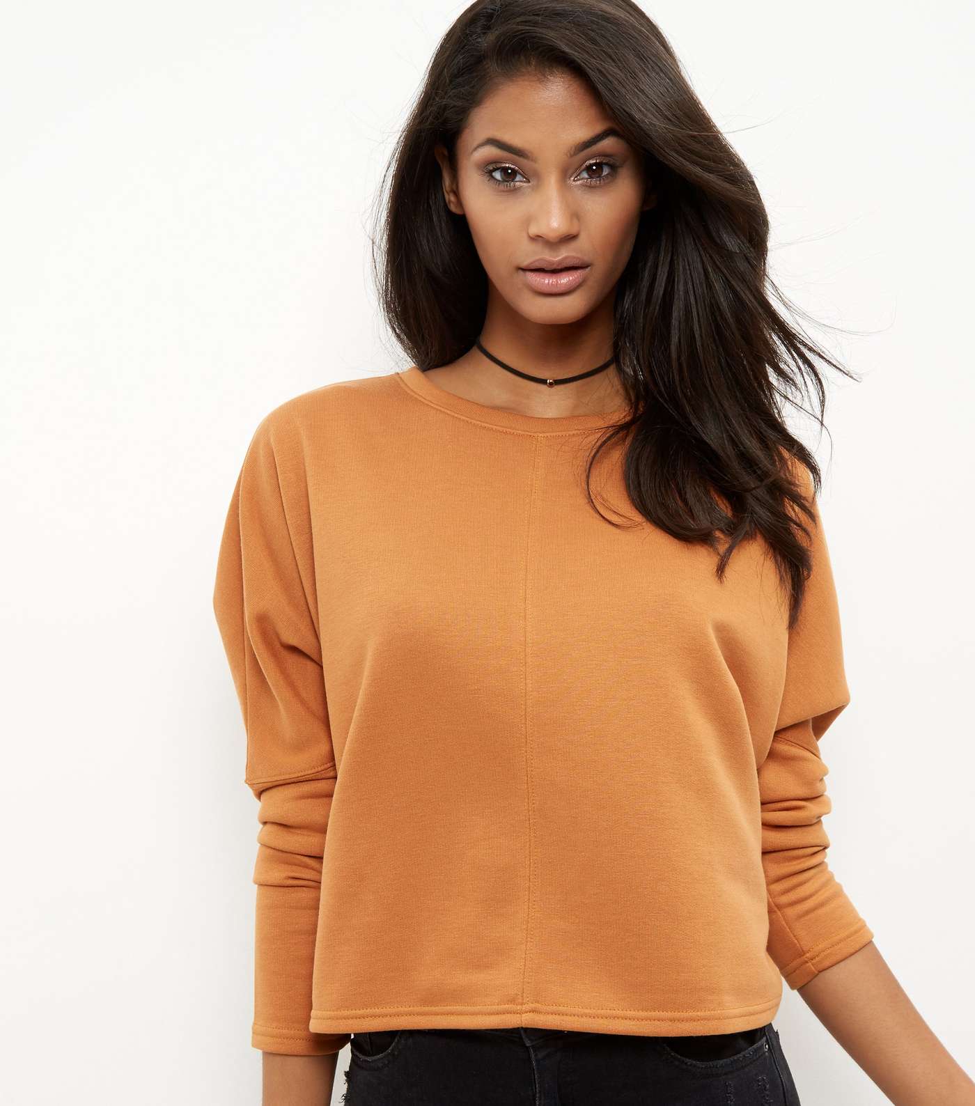 Brown Batwing Sleeve Cropped Sweater  Image 2
