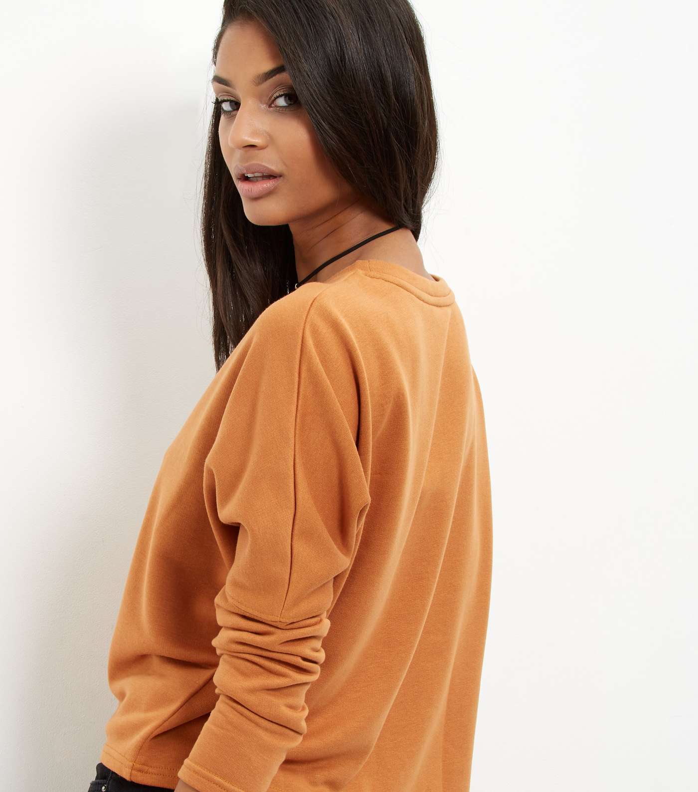 Brown Batwing Sleeve Cropped Sweater  Image 4