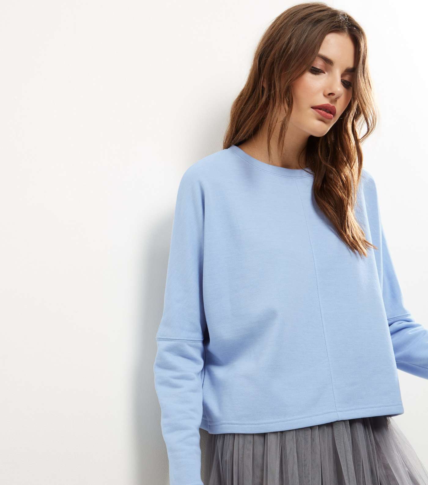 Pale Blue Batwing Sleeve Cropped Sweater