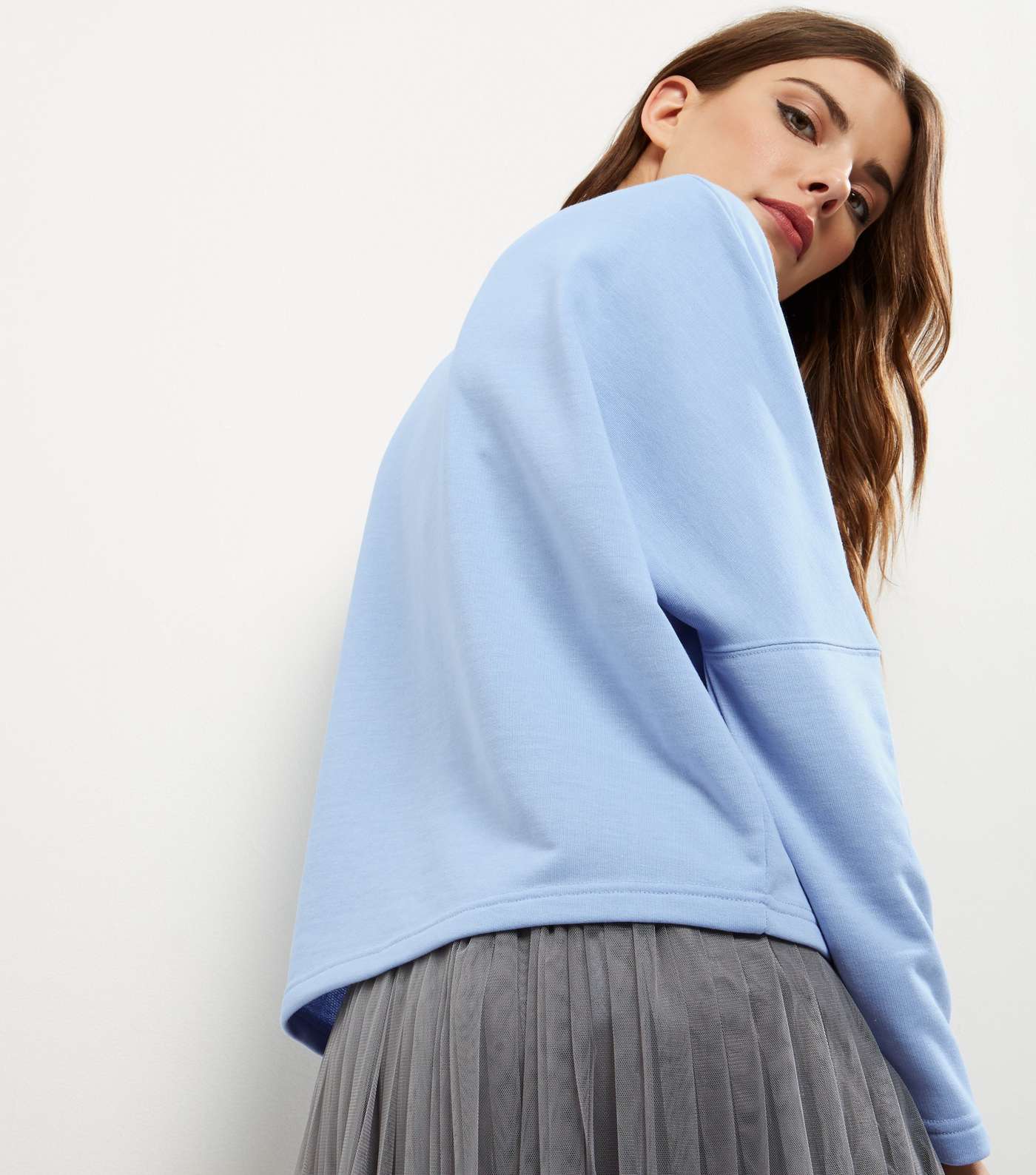 Pale Blue Batwing Sleeve Cropped Sweater Image 3