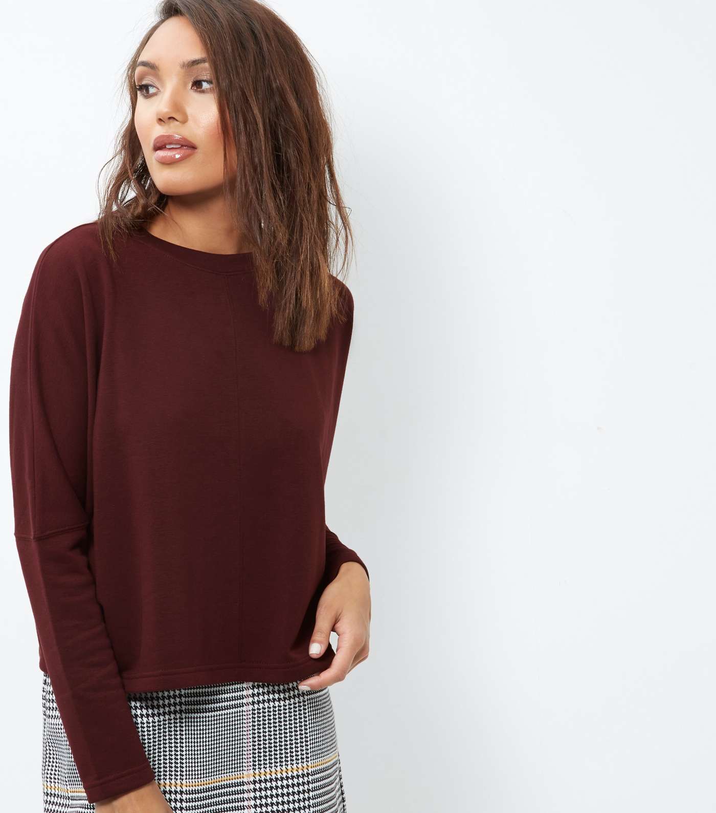 Burgundy Batwing Sleeve Cropped Sweater