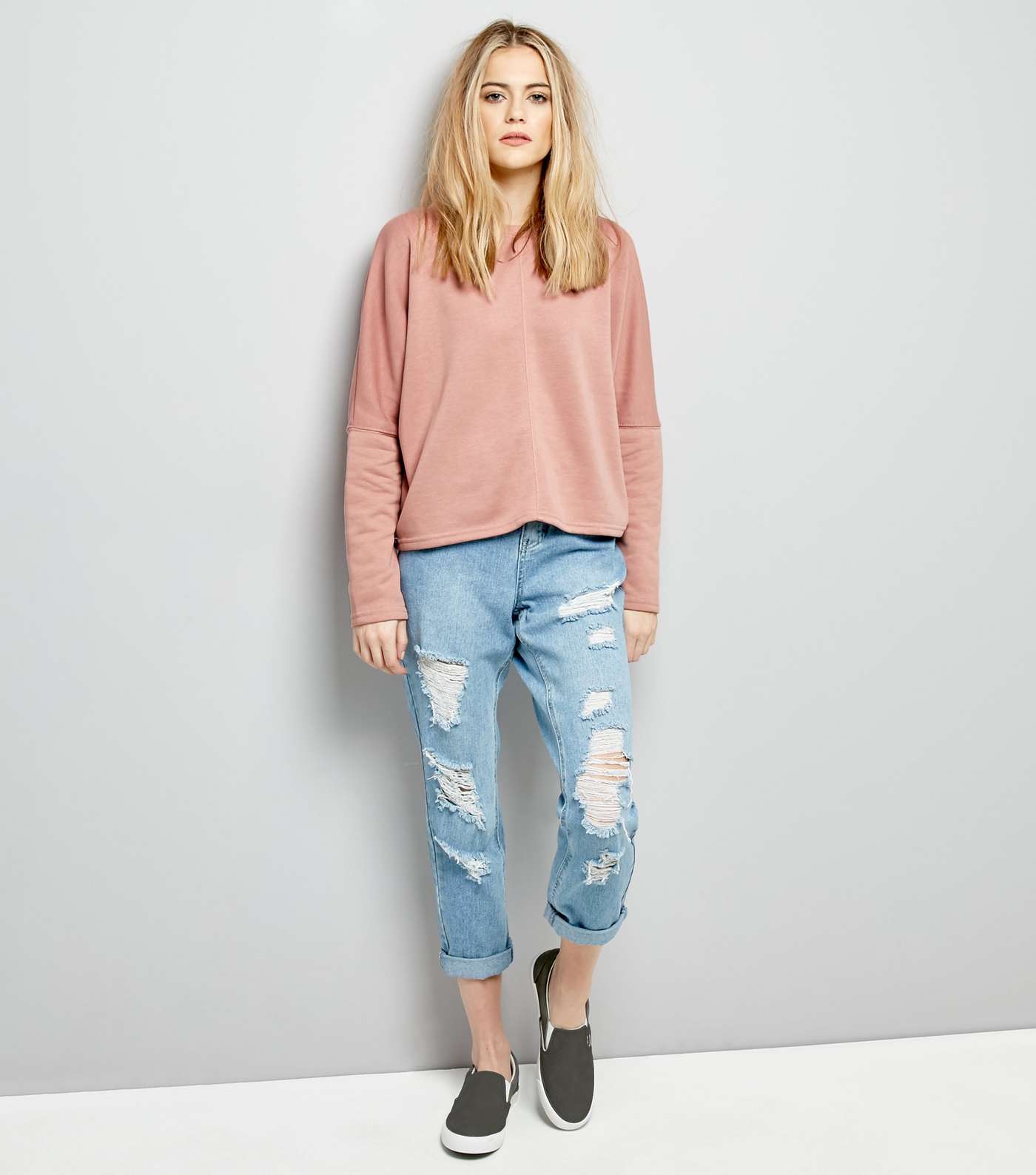 Pink Batwing Sleeve Cropped Sweater  Image 2