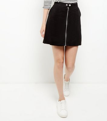 Black Double Button Zip Front Skirt 