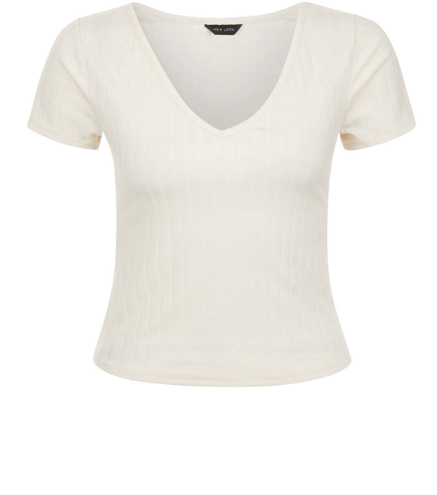 Cream V Neck Cap Sleeve T-Shirt  Image 4