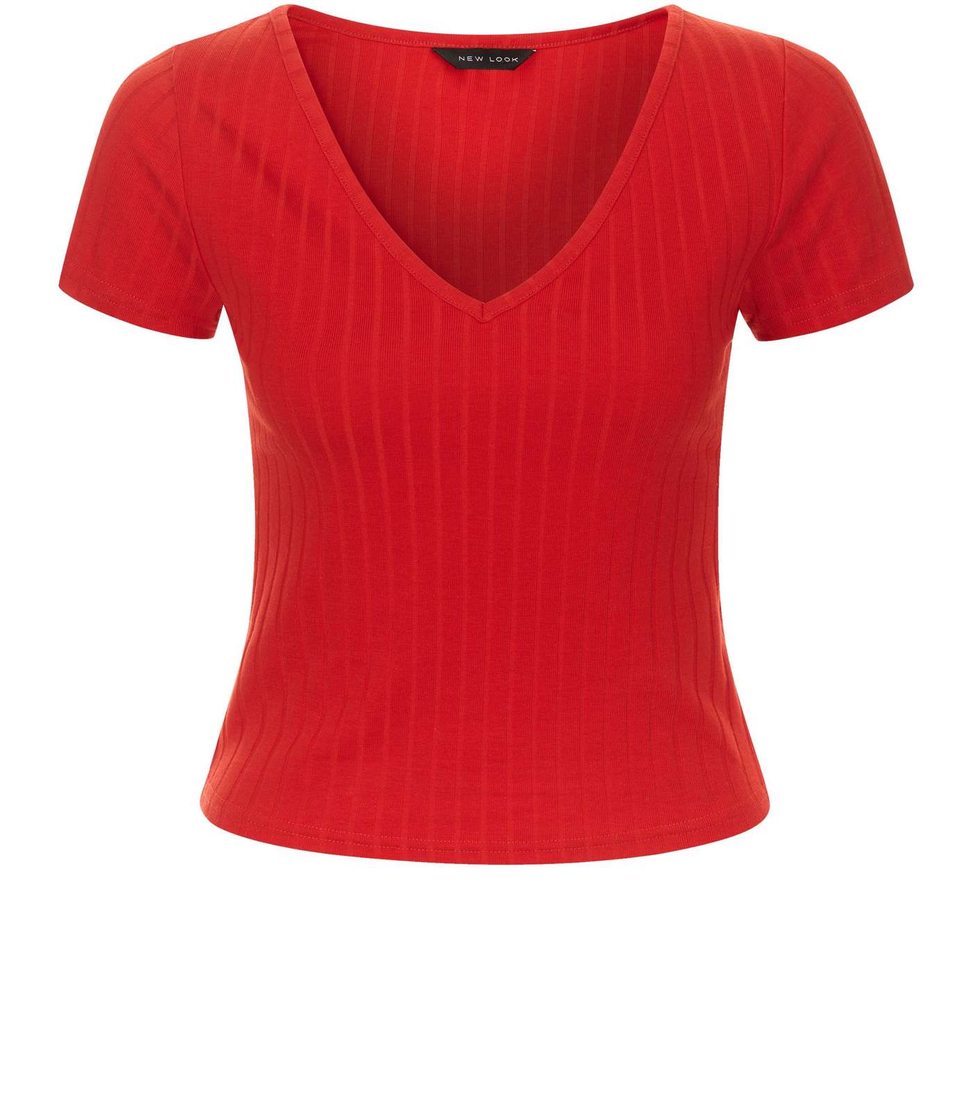 Red V Neck Cap Sleeve T-Shirt  Image 4