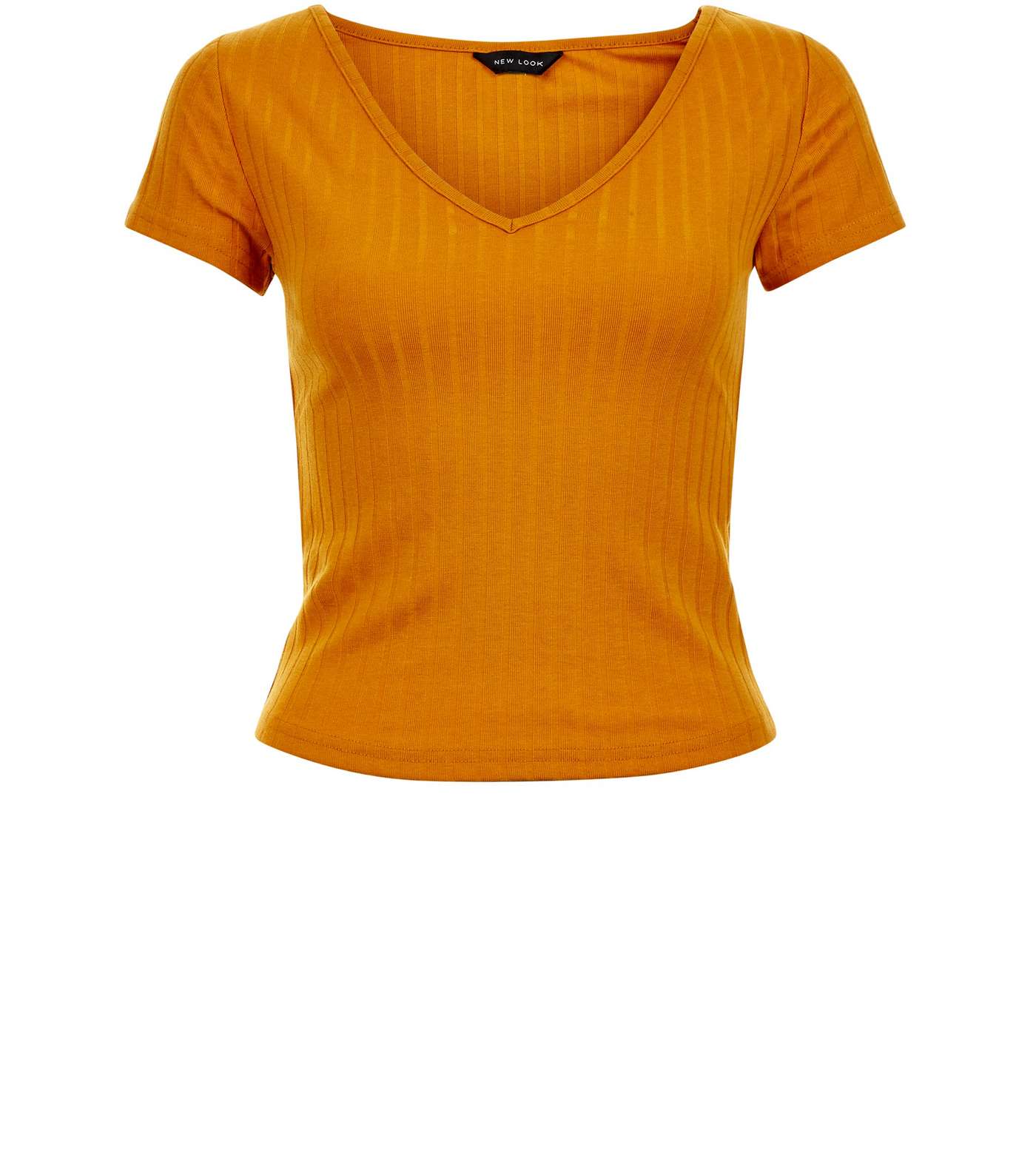 Mustard V Neck Cap Sleeve T-Shirt Image 4