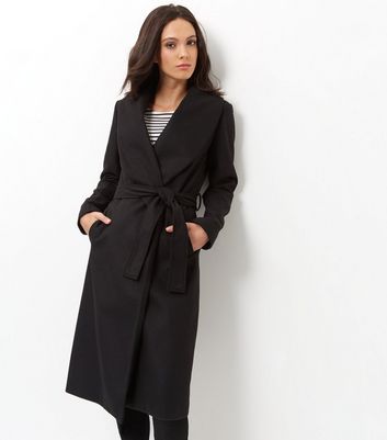 womens black belted coat