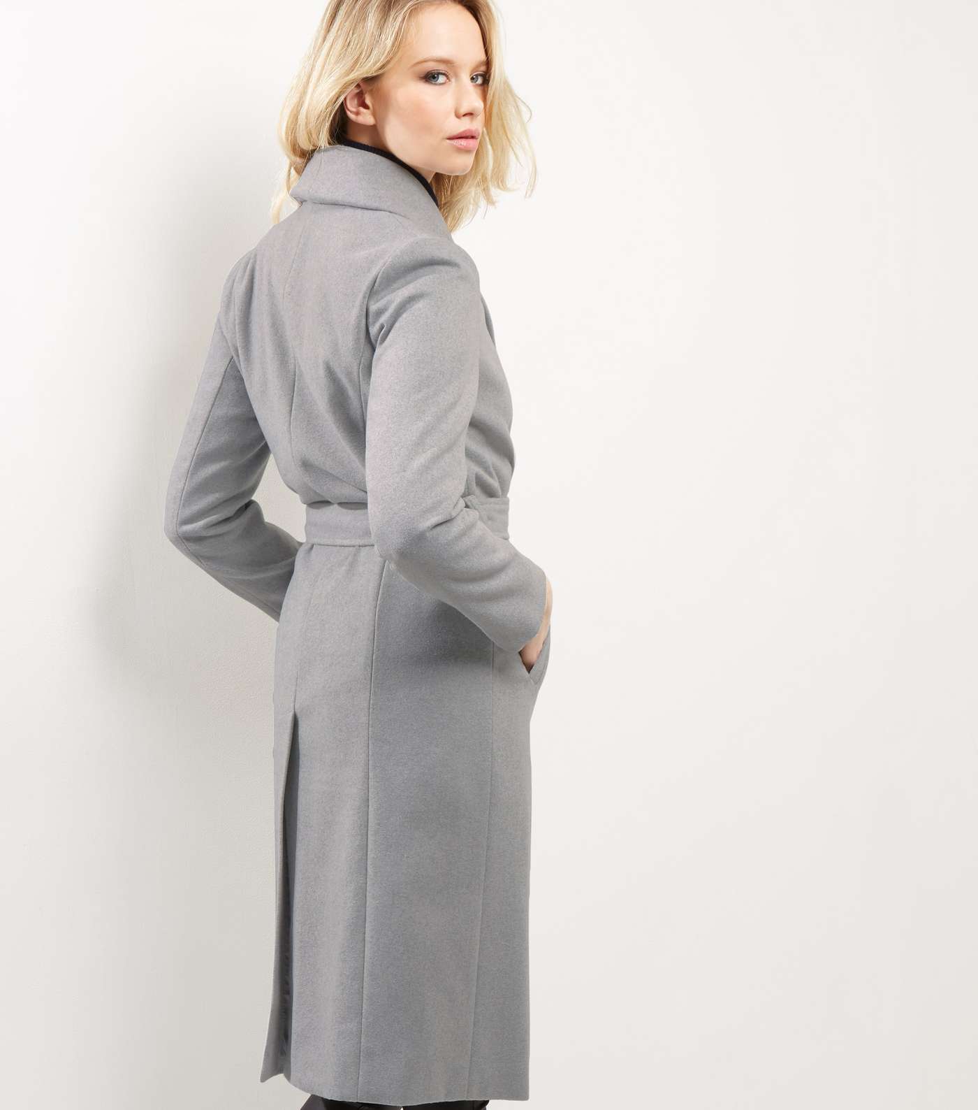 Grey Belted Longline Coat Image 3
