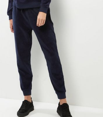 navy velvet joggers