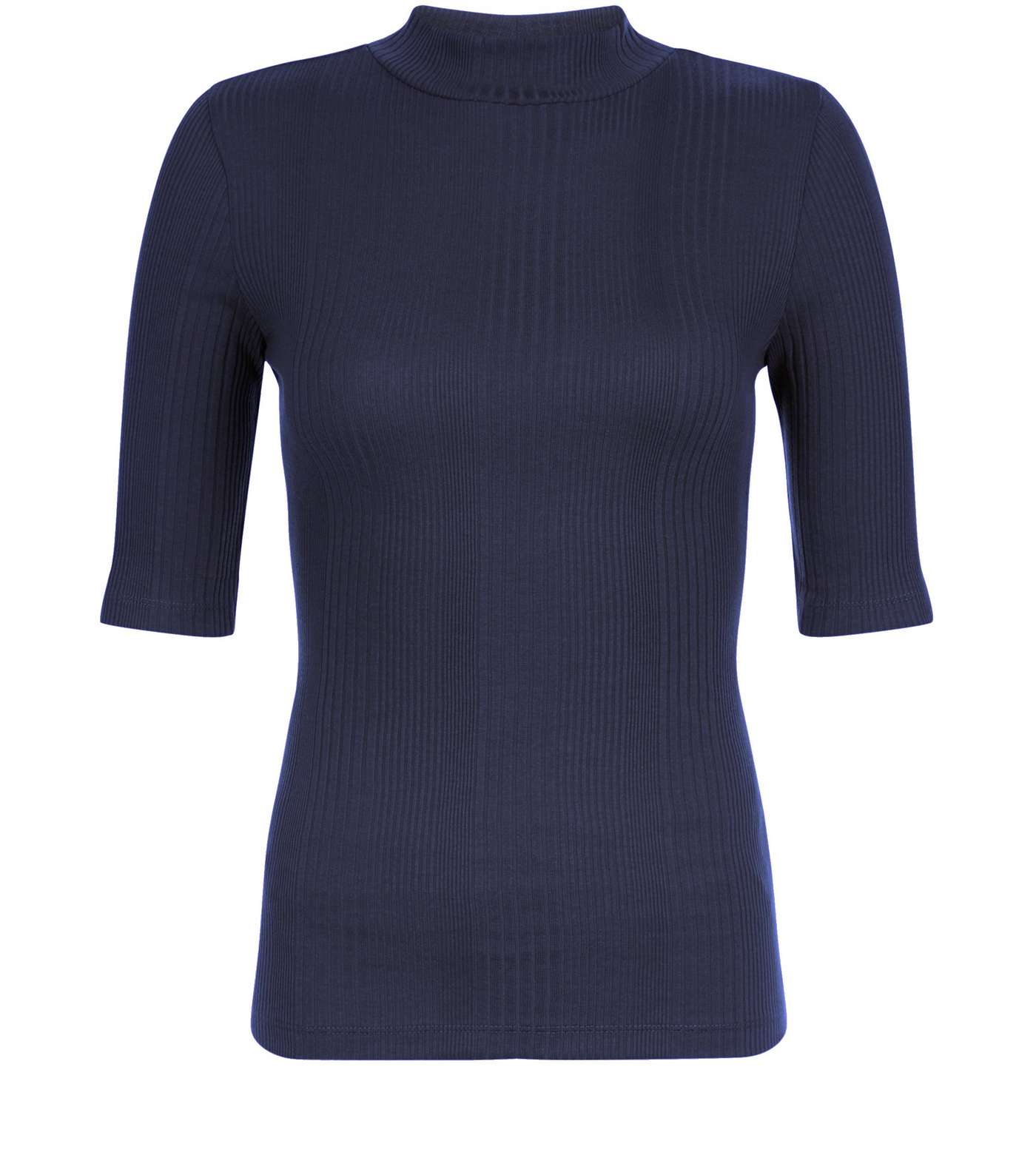 Navy Ribbed Funnel Neck 1/2 Sleeve Top Image 4