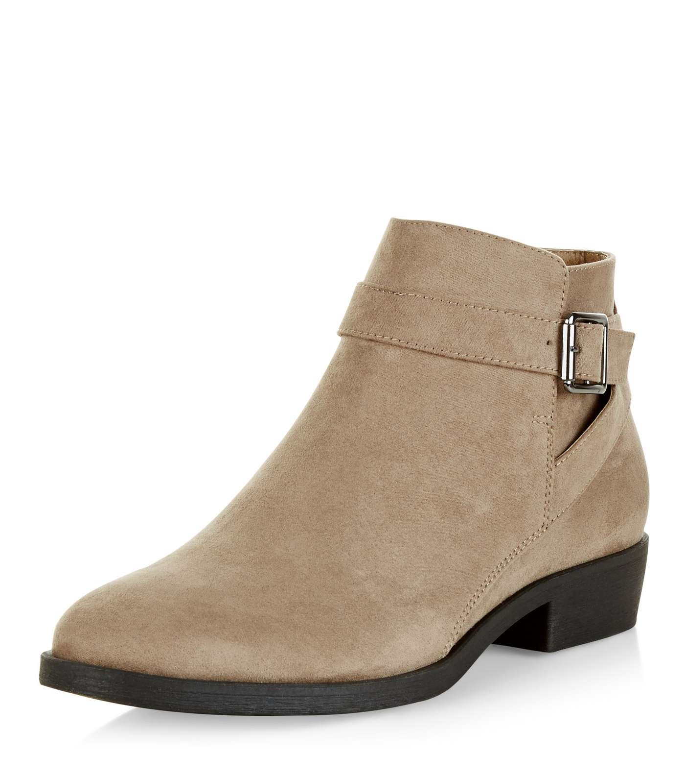 Light Brown Suedette Buckle Ankle Boots