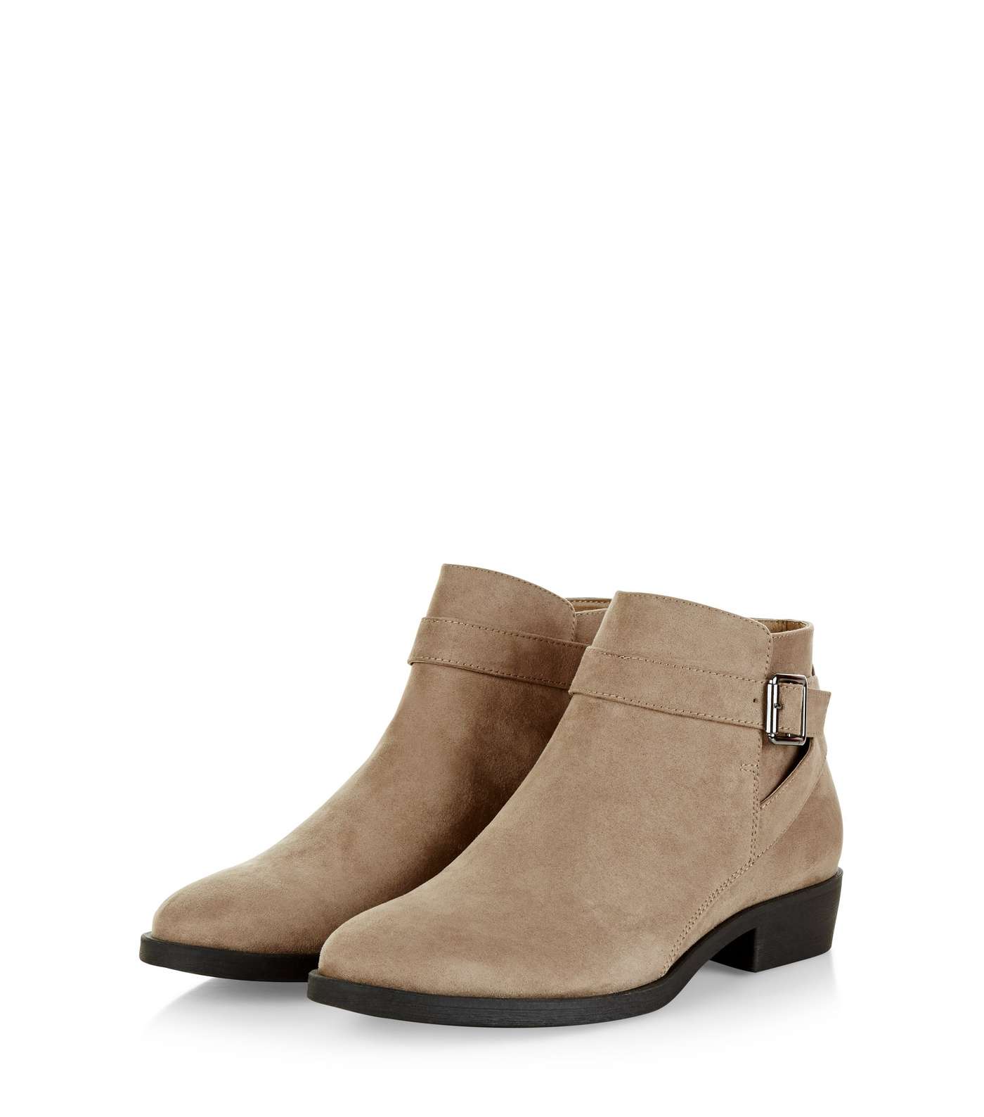 Light Brown Suedette Buckle Ankle Boots Image 3