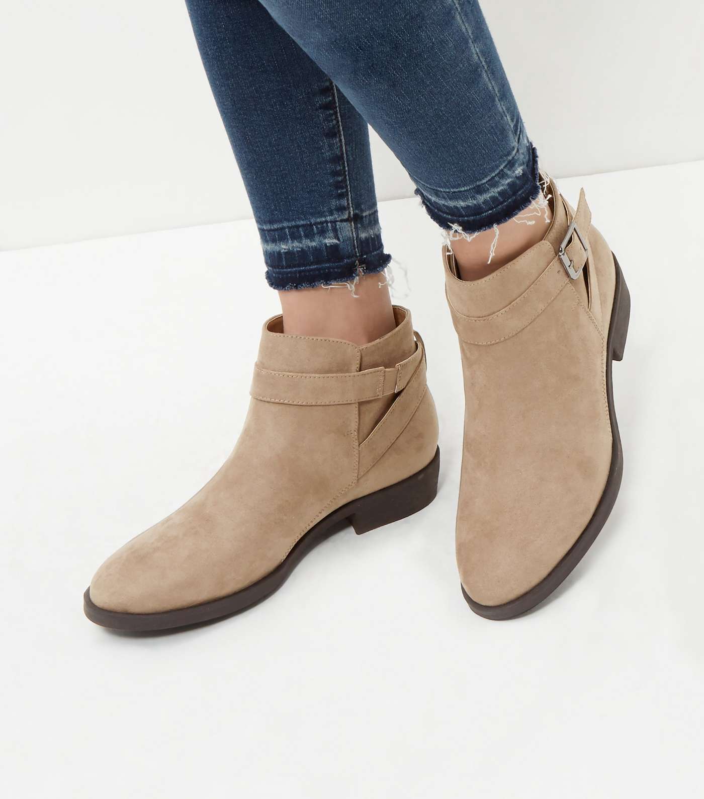 Light Brown Suedette Buckle Ankle Boots Image 5