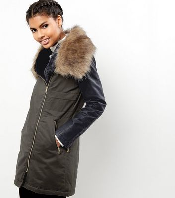 leather sleeve parka