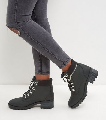 Black Lace Up Chunky Ankle Boots | New Look